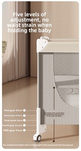 Cuna Multifuncional para Bebé con Elevación y Plegado de un Toque, Diseño de Empalme sin Costuras, Material de Metal/Madera para Recién Nacidos de 0 a 3 Años, Uso Doméstico - Product Image 4