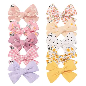 Handmade European and American Style Children's Fabric Bow Hair Clip New Scoop Duck Billed Clip with Embroidered Printed Fabric
