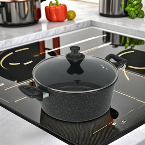 Bộ nồi nấu ăn gia dụng bằng gang đen, gồm nồi nước dùng và nồi súp, có nắp kính - Product Image 6