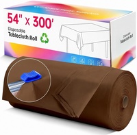 Rouleau de nappe jetable en plastique brun de 300 pieds x 54 pouces avec coupe-ruban pour tables rectangulaires et rondes, idéal pour fêtes et mariages