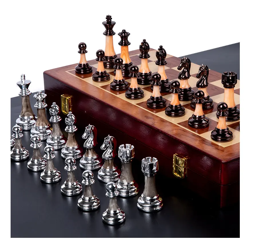 Luxus Holz Schachspiel Hoch Marmor Metall Schachfiguren Benutzer definierte Falt party Spiel Schach Set Board