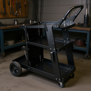 Chariot de soudage robuste à 3 niveaux, roues pivotantes à 360 degrés, capacité de 400 lb, rangement pour réservoirs, chaînes de sécurité pour MIG Plasma - Product Image 2