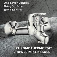 Mitigeur de douche thermostatique à levier unique en chrome poli, en alliage de zinc, avec pommeau de douche carré moderne en céramique à jet de pluie et fonction de mesure
