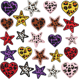 Toppe in Pelle Ricamate con Stampa Leopardata a Forma di Cuore e Stella a Cinque Punte per Borse e Abbigliamento - Vendita all'Ingrosso - Product Image 1