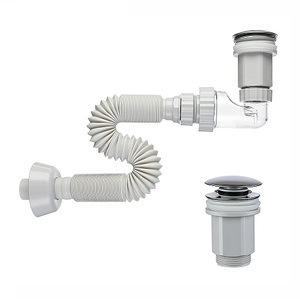 Kit de desagüe emergente para lavabo <span class=keywords><strong>con</strong></span> tapa de acero inoxidable, manguera flexible, sifón transparente antiolores y set de desagüe para fregadero de baño - Product Image 3