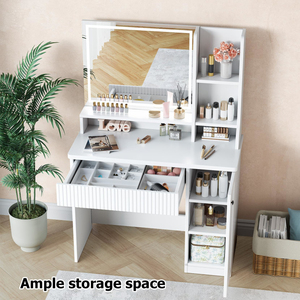 Factory Direct Bedroom Dresser Furniture Fluted Drawer Vanity Makeup Desk with <b>LED</b> <b>Mirror</b> - Product Image 5