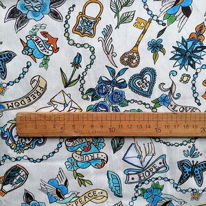Nouveau tissu popeline 100% coton tissé à imprimé floral tatoué, respirant, pour robes, jupes, chemisiers, sacs artisanaux, housses de coussin pour garçons - Product Image 2