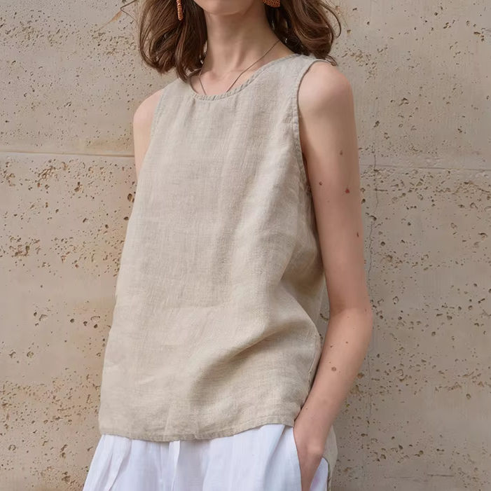 Enyami High-end Pure Linen Sleeveless Women Summer Old Money Style