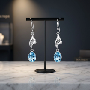 Elegantes y Modernos Pendientes de Plata de Ley 925 con Topacio Azul Natural Hechos a Mano para Mujer, Regalo para Bodas y Fiestas - Product Image 3