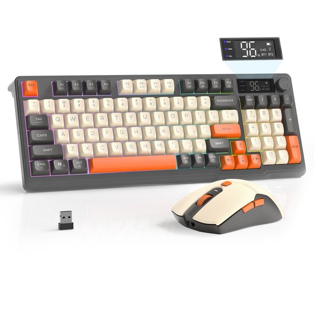 Free Wolf T96 Mechanical Wireless Dual Mode Keyboard and Mouse Set 94Key LED Lighting Rechargeable Silent Membrane Keyboard