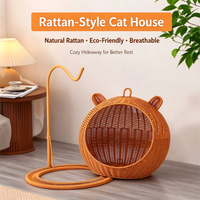 Lit suspendu pour chat en imitation rotin, avec support stable, maison fermée respirante pour le repos des chats