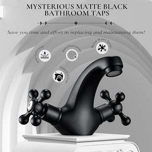 Grifo Mezclador para Lavabo Estilo Victoriano Negro con Doble Palanca Cruzada, <span class=keywords><strong>Grifos</strong></span> Tradicionales para Lavabo con Cuello de Cisne Vintage - Product Image 3