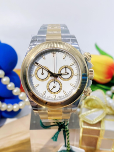 Two Tone Men's <b>Automatic</b> <b>Chronograph</b> Watch Black Gold Dial Ceramic Bezel Luminous 5BAR Waterproof SEIKO Movement High Quality - Product Image 2