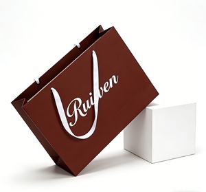 Sacs en papier de luxe recyclables et résistants pour vêtements, sacs de shopping personnalisés avec logo imprimé, sacs d'emballage rouges pour entreprises - Product Image 1