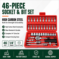 Jeu de clés à cliquet 46 pièces, entraînement 1/4 pouce, en acier à haute teneur en carbone, douilles métriques 4-14 mm, cliquet 24T, kit d'outils, direct usine OEM ODM