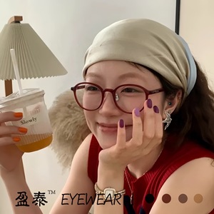 แว่นตาทรงกลมสีแดงอังเกอร์สำหรับผู้หญิง เลนส์พีซีแบบเต็มกรอบ UV400 เทรนด์แฟชั่น - Product Image 1