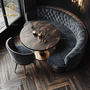 Silla de mesa de madera redonda comercial de diseño moderno, cafetería, tienda de té, terciopelo negro, sofá medio redondo, asientos, juegos de cabina de restaurante - Product Image 5