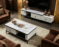 Ensemble table basse et meuble TV en pierre frittée moderne, multifonctionnel, pour villa et appartement, mobilier de salon de luxe, meuble TV sur mesure