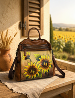 Tas Ransel Kulit Lukis Tangan Retro untuk Toko Hadiah Butik, Tas Punggung Kulit Sapi Boho untuk Perjalanan Sehari-hari dengan Tali Bahu yang Dapat Disesuaikan