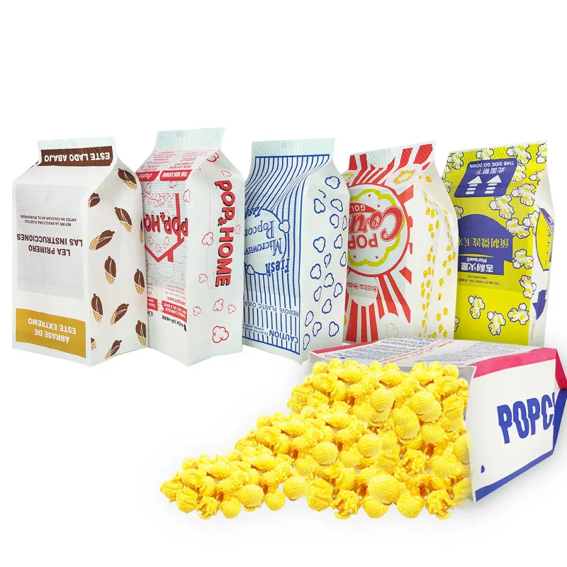 Tas Kertas Popcorn Kustom Bolsa De Papel Logo Dicetak Tahan Air Kertas Kraft Popcorn Roti Ayam Tas Popcorn Microwave