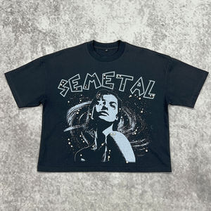 T-shirt de streetwear personnalisé de luxe pour homme, 100% coton, imprimé perle, t-shirts surdimensionnés, col rond, t-shirt court et ample pour homme - Product Image 1