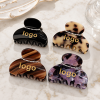 Pince à cheveux en acétate Ume avec logo personnalisé, 5,7 cm, strass, écaille de tortue, petite pince à cheveux pour femmes, accessoires pour cheveux en gros