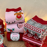 Lot de 5 paires de chaussettes de noël automne hiver mi-tube respirant dessin animé mignon et chaud pour femmes chaussettes de noël en laine