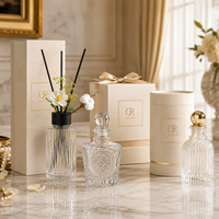 Diffuseur de parfum d'ambiance de luxe 50ml 100ml 150ml avec bouchon et petit vase, à base d'huiles essentielles et de fleurs séchées naturelles