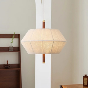Japanese-Style Solid Wood Minimalist Bedroom Chandelier Vintage Woven Fabric Pendant <b>Light</b> for Living Study <b>Dining</b> Room Lighting - Product Image 3
