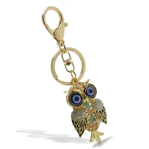 Grosir berlian imitasi Opal malam burung hantu gantungan kunci liontin logam gantungan kunci burung gantungan kunci hadiah hewan tas wanita jimat gantungan kunci burung hantu