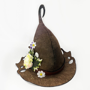 Sombrero de bruja de Halloween con forma de cono, color marrón con flores, para fiestas, disfraces, juegos de rol - Product Image 3