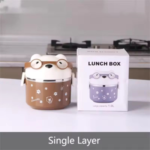 Cute Triple Layer Stainless Steel <b>Lunch</b> <b>Box</b> 2.4L Portable <b>Stackable</b> Food Container for Children Cylinder Shape Plastic Lid - Product Image 3