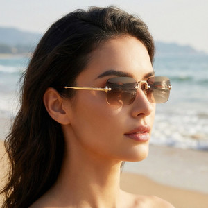 Custom Logo 2026 Fashion Metal Legs Square Sun Glasses UV400 Rimless <b>Gradient</b> <b>Sunglasses</b> for Men Women - Product Image 1
