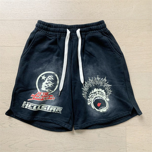 Custom 100% Cotton French Terry Acid-washed <b>Shorts</b>, Distressed Embroidered <b>Patch</b> Print, Sports Fleece Tracksuit, Unisex <b>Shorts</b> - Product Image 4