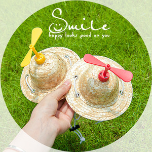 Sombrero de paja popular para perros, estilo primaveral, sombrero de libélula de bambú, sombrero para el sol para gatos, accesorio lindo para fotos de perros medianos y grandes. - Product Image 3
