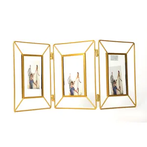 Gold Double-sided Picture Frame 6 Inch Wall Table Home Decor Metal Photo Frame with Glass Creative Gift Folding