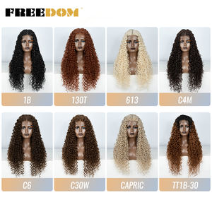 FREEDOM Perruque Lace Front pour femmes en fibre synthétique haute température bouclée, densité 130%, 30 pouces, pour brun, blond, rouge, baby - Product Image 2