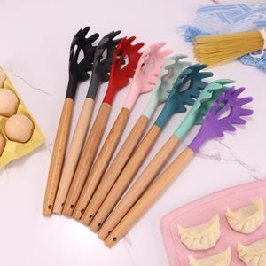 <b>Silicone</b> Kitchen Soft Non-Stick Spaghetti Scoop Noodle Strainer Wooden Handle Spoons for Home Kitchen Use Pasta Preparation for - Product Image 3