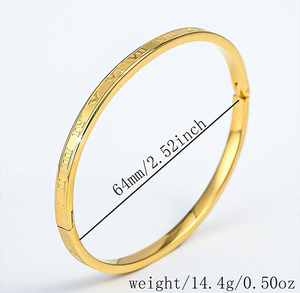 थोक स्टेनलेस स्टील सुरुचिपूर्ण न्यूनतम ब्रैसलेट 18k सोने की प्लेटेड डायमंड फैशन रोमन अंक भिंगल गहने - Product Image 4