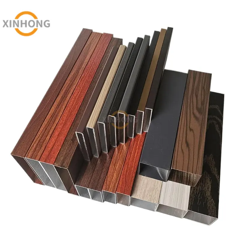 6063 Anodized Aluminium Wood Grain Extrusions Rectangle Tubing Profiles Decorative Aluminum Slats Effect Square Tube