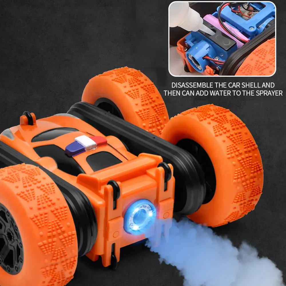 Qilong Mini dublör araba 1/24 2.4G 4WD çift taraflı 3D çevirme yüksek hızlı RC araba kaya paletli rulo oyuncak arabalar çocuklar için