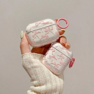 Ins Style New Pink Ribbon Bow con llavero Funda de TPU para <span class=keywords><strong>Airpods</strong></span> 1 2 3 4 Generation Funda para auriculares a prueba de golpes para <span class=keywords><strong>Airpods</strong></span> Pro 2 - Product Image 1