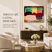 Tableau abstrait sur toile avec cadre en portique, motifs rose, bordeaux et rayures orange, taille personnalisée, vente en gros directe usine