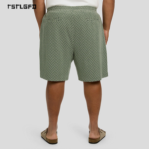 Men Plus Size Jacquard Knit Shorts <b>Drawstring</b> Elastic Waist Relaxed Fit Casual Summer Lounge Shorts For Daily Wear - Product Image 5