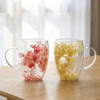 Tasse à double paroi en verre borosilicate, verres à boire à double paroi, tasse à café avec fleur séchée pour le thé, cadeau de Noël pour la maison