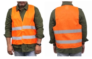 优质拉链胶带夜间警示网涤纶织物安全背心，带反光条跑步夹克 - Product Image 2