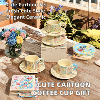 Tasse à café et soucoupe de dessin animé pour filles - Tasse en céramique exquise pour le thé de l'après-midi avec un design frais et mignon, emballage en boîte colorée