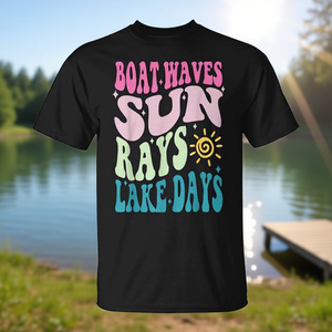 T-shirt Boat Waves Sun Rays Lake Days, design amusant pour l'été - Product Image 3