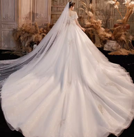 NDB10352 Robe de mariée principale lourde, entièrement faite à la main, nouvelle, à traîne, épaules dénudées, style féminin, élégante, de conte de fées, étoilée