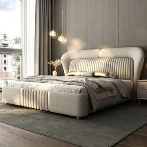 <span class=keywords><strong>Letto</strong></span> <span class=keywords><strong>Matrimoniale</strong></span> King Size in Vera Pelle di Lusso, Arredamento Moderno per Camera da <span class=keywords><strong>Letto</strong></span> Principale, Struttura Imbottita Color Crema per Progetti Villa - Product Image 1